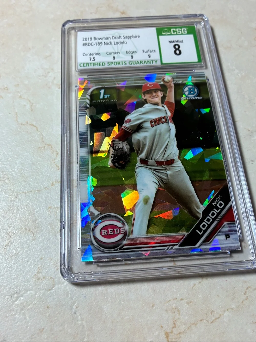 Nick Lodolo 2019 Bowman Draft Sapphire Rookie Card - Holo Prism